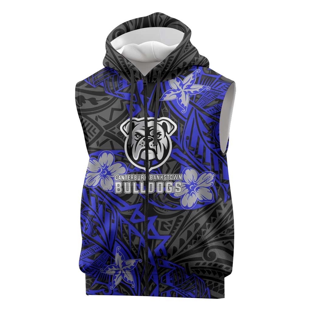 Personalised Canterbury-Bankstown Bulldogs Sleeveless Zip Hoodie Polynesian Tribal Pattern With Rugby Bulldog Mascot Art