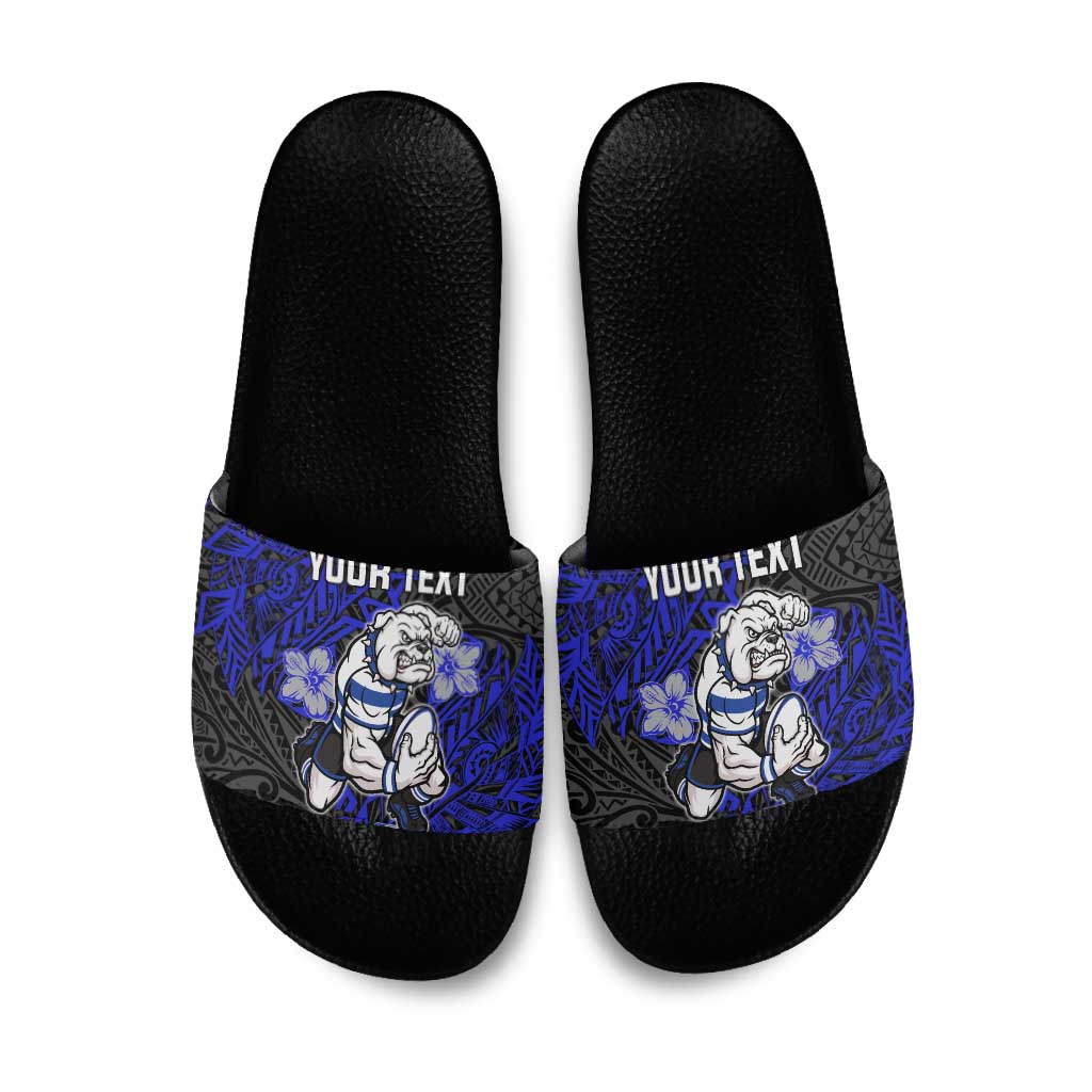 Personalised Canterbury-Bankstown Bulldogs Slide Sandals Polynesian Tribal Pattern With Rugby Bulldog Mascot Art