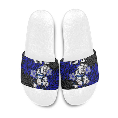 Personalised Canterbury-Bankstown Bulldogs Slide Sandals Polynesian Tribal Pattern With Rugby Bulldog Mascot Art