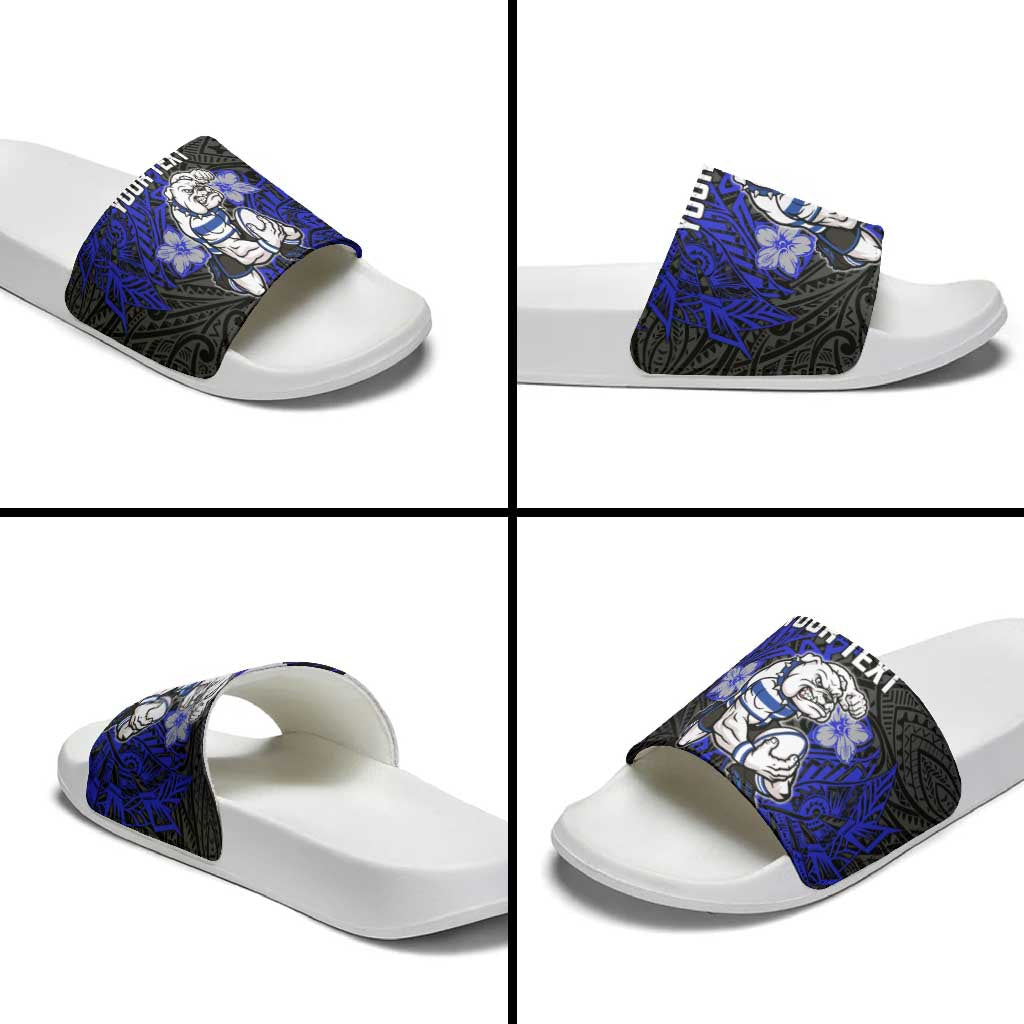 Personalised Canterbury-Bankstown Bulldogs Slide Sandals Polynesian Tribal Pattern With Rugby Bulldog Mascot Art