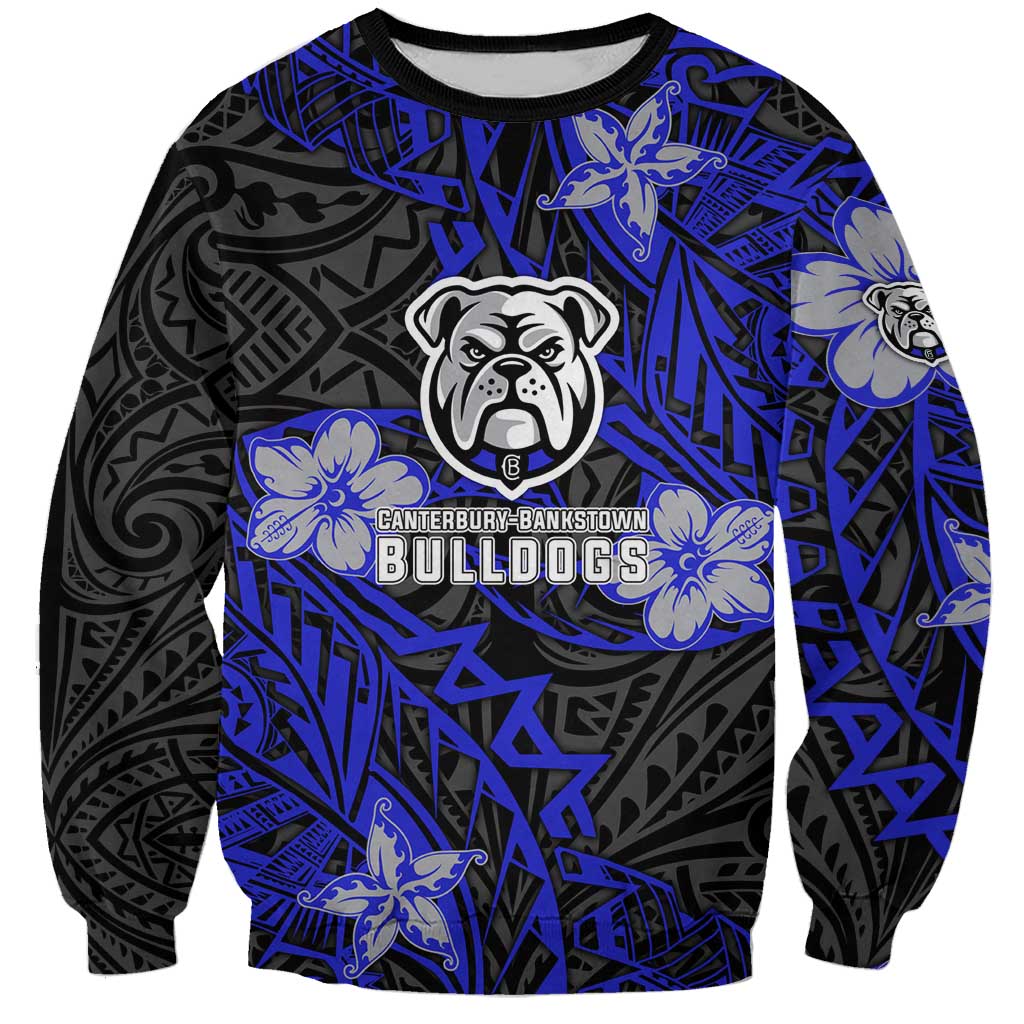 Personalised Canterbury-Bankstown Bulldogs Sweatshirt Polynesian Tribal Pattern With Rugby Bulldog Mascot Art