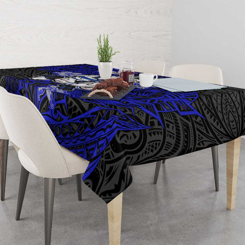Personalised Canterbury-Bankstown Bulldogs Tablecloth Polynesian Tribal Pattern With Rugby Bulldog Mascot Art