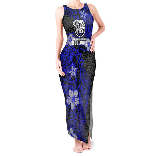 Personalised Canterbury-Bankstown Bulldogs Tank Maxi Dress Polynesian Tribal Pattern With Rugby Bulldog Mascot Art
