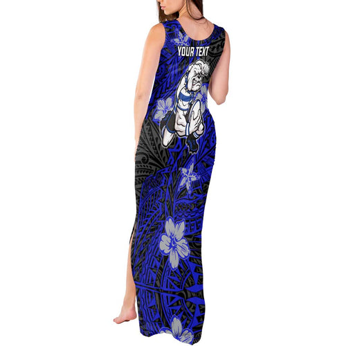 Personalised Canterbury-Bankstown Bulldogs Tank Maxi Dress Polynesian Tribal Pattern With Rugby Bulldog Mascot Art