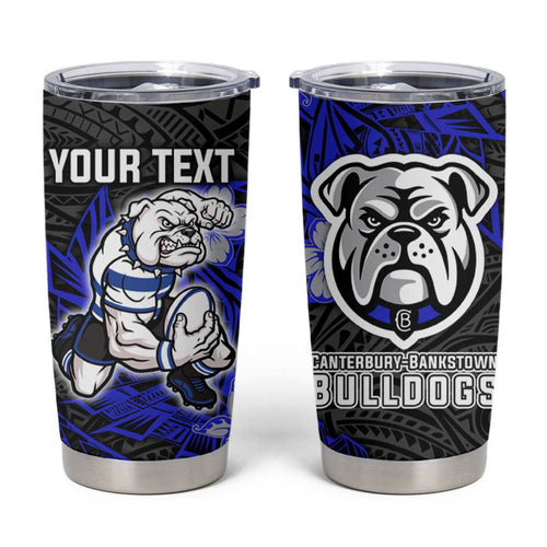 Personalised Canterbury-Bankstown Bulldogs Tumbler Cup Polynesian Tribal Pattern With Rugby Bulldog Mascot Art