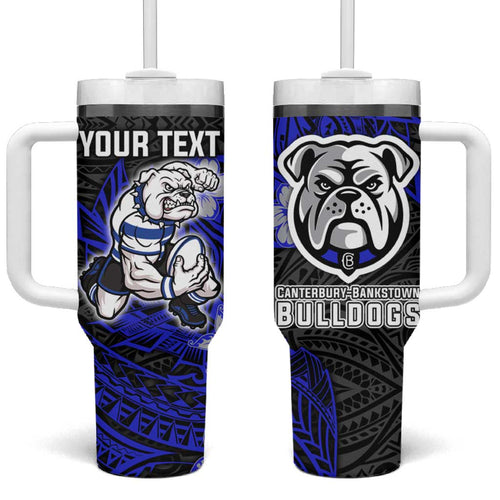Personalised Canterbury-Bankstown Bulldogs Tumbler With Handle Polynesian Tribal Pattern With Rugby Bulldog Mascot Art