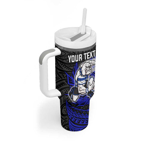 Personalised Canterbury-Bankstown Bulldogs Tumbler With Handle Polynesian Tribal Pattern With Rugby Bulldog Mascot Art