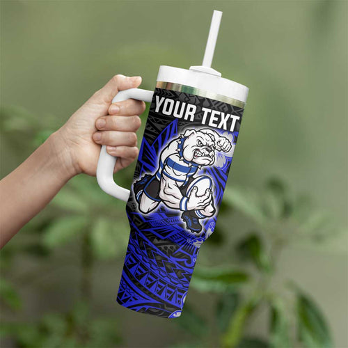 Personalised Canterbury-Bankstown Bulldogs Tumbler With Handle Polynesian Tribal Pattern With Rugby Bulldog Mascot Art