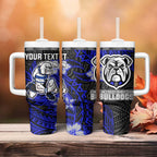 Personalised Canterbury-Bankstown Bulldogs Tumbler With Handle Polynesian Tribal Pattern With Rugby Bulldog Mascot Art