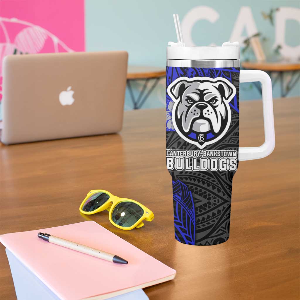 Personalised Canterbury-Bankstown Bulldogs Tumbler With Handle Polynesian Tribal Pattern With Rugby Bulldog Mascot Art