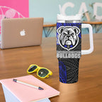 Personalised Canterbury-Bankstown Bulldogs Tumbler With Handle Polynesian Tribal Pattern With Rugby Bulldog Mascot Art