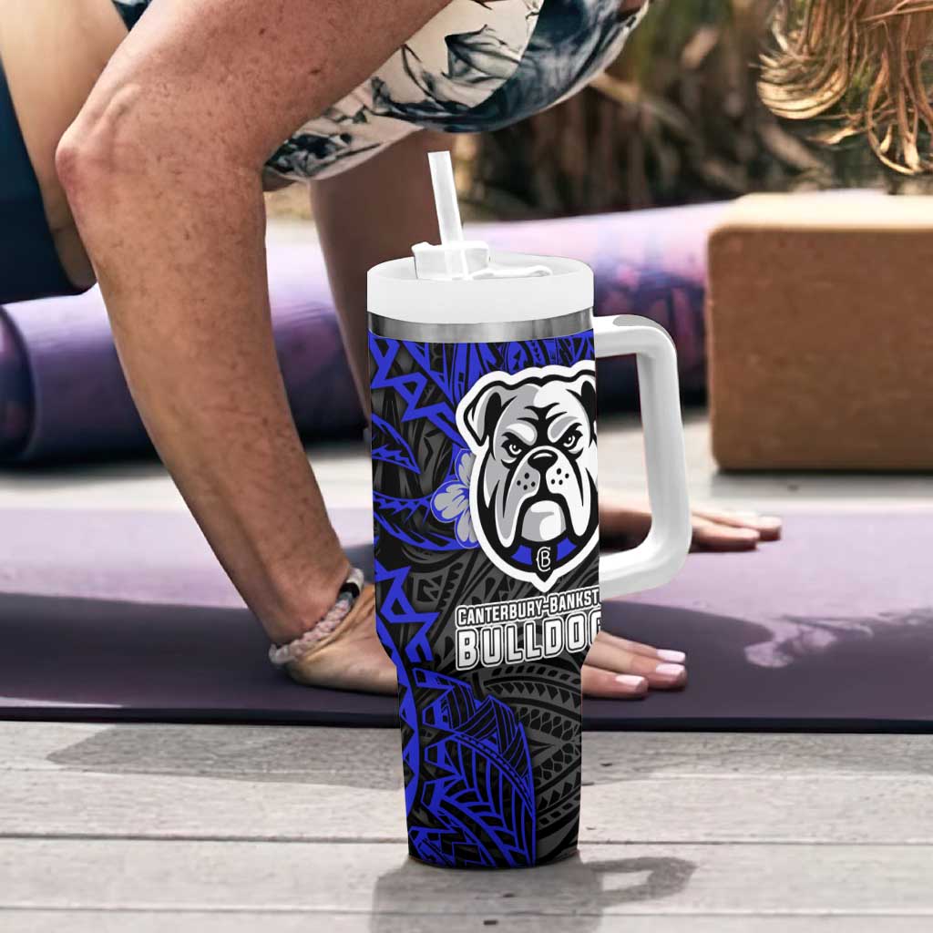 Personalised Canterbury-Bankstown Bulldogs Tumbler With Handle Polynesian Tribal Pattern With Rugby Bulldog Mascot Art