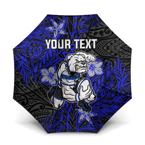Personalised Canterbury-Bankstown Bulldogs Umbrella Polynesian Tribal Pattern With Rugby Bulldog Mascot Art