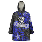 Personalised Canterbury-Bankstown Bulldogs Wearable Blanket Hoodie Polynesian Tribal Pattern With Rugby Bulldog Mascot Art