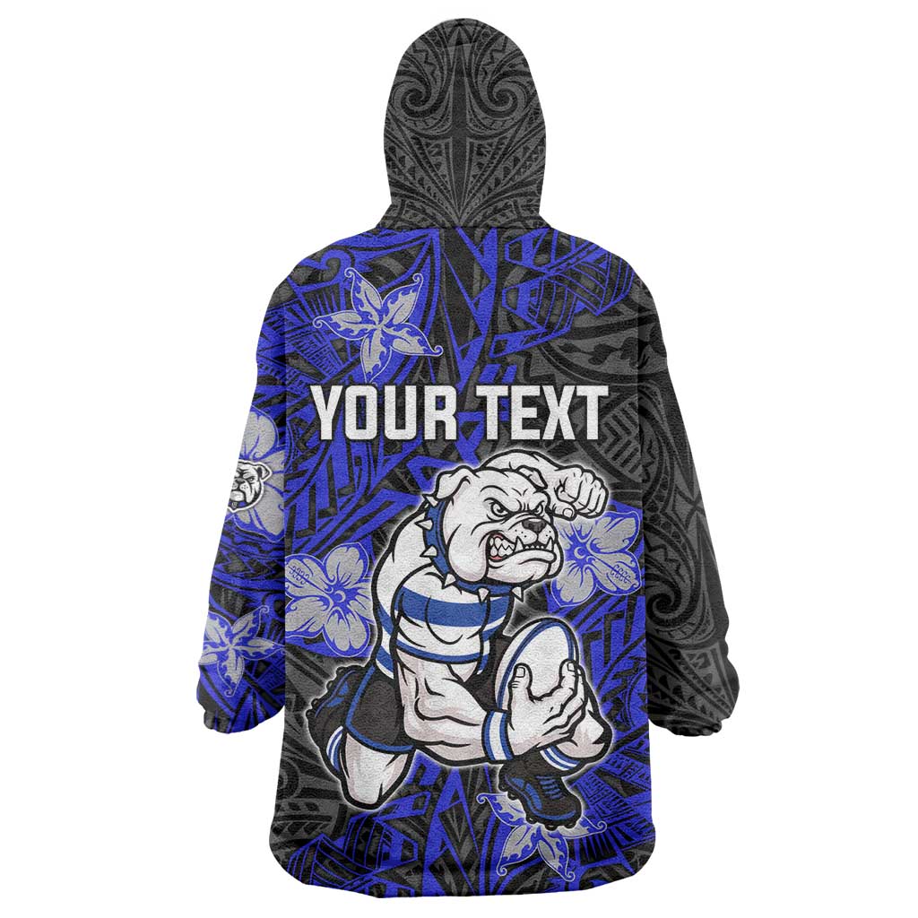 Personalised Canterbury-Bankstown Bulldogs Wearable Blanket Hoodie Polynesian Tribal Pattern With Rugby Bulldog Mascot Art