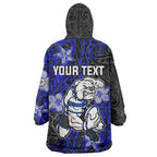Personalised Canterbury-Bankstown Bulldogs Wearable Blanket Hoodie Polynesian Tribal Pattern With Rugby Bulldog Mascot Art