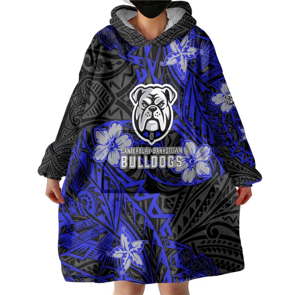 Personalised Canterbury-Bankstown Bulldogs Wearable Blanket Hoodie Polynesian Tribal Pattern With Rugby Bulldog Mascot Art