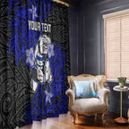 Personalised Canterbury-Bankstown Bulldogs Window Curtain Polynesian Tribal Pattern With Rugby Bulldog Mascot Art