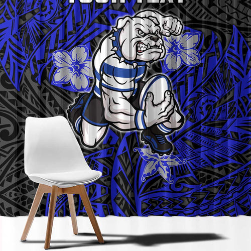 Personalised Canterbury-Bankstown Bulldogs Window Curtain Polynesian Tribal Pattern With Rugby Bulldog Mascot Art