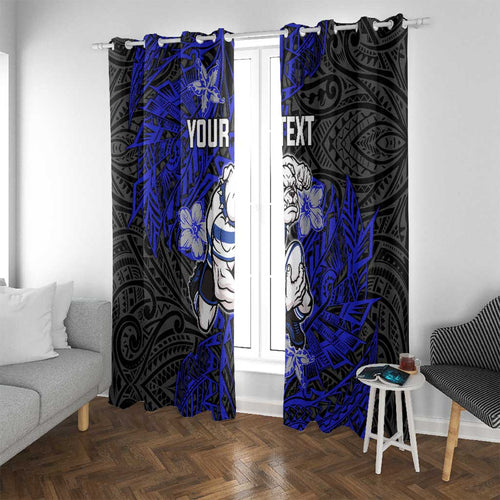 Personalised Canterbury-Bankstown Bulldogs Window Curtain Polynesian Tribal Pattern With Rugby Bulldog Mascot Art