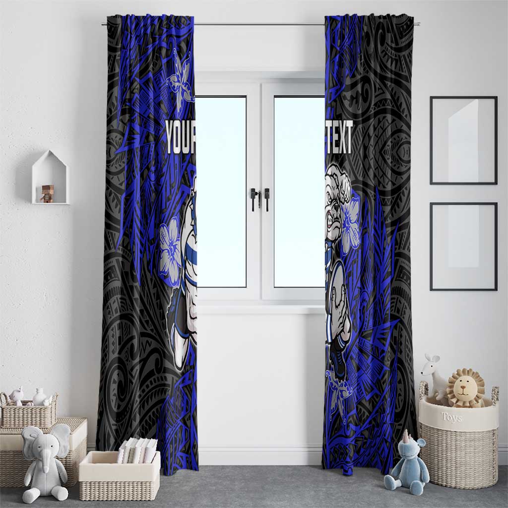 Personalised Canterbury-Bankstown Bulldogs Window Curtain Polynesian Tribal Pattern With Rugby Bulldog Mascot Art