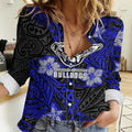Personalised Canterbury-Bankstown Bulldogs Women Casual Shirt Polynesian Tribal Pattern With Rugby Bulldog Mascot Art