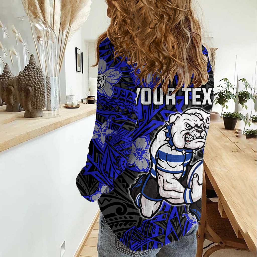 Personalised Canterbury-Bankstown Bulldogs Women Casual Shirt Polynesian Tribal Pattern With Rugby Bulldog Mascot Art
