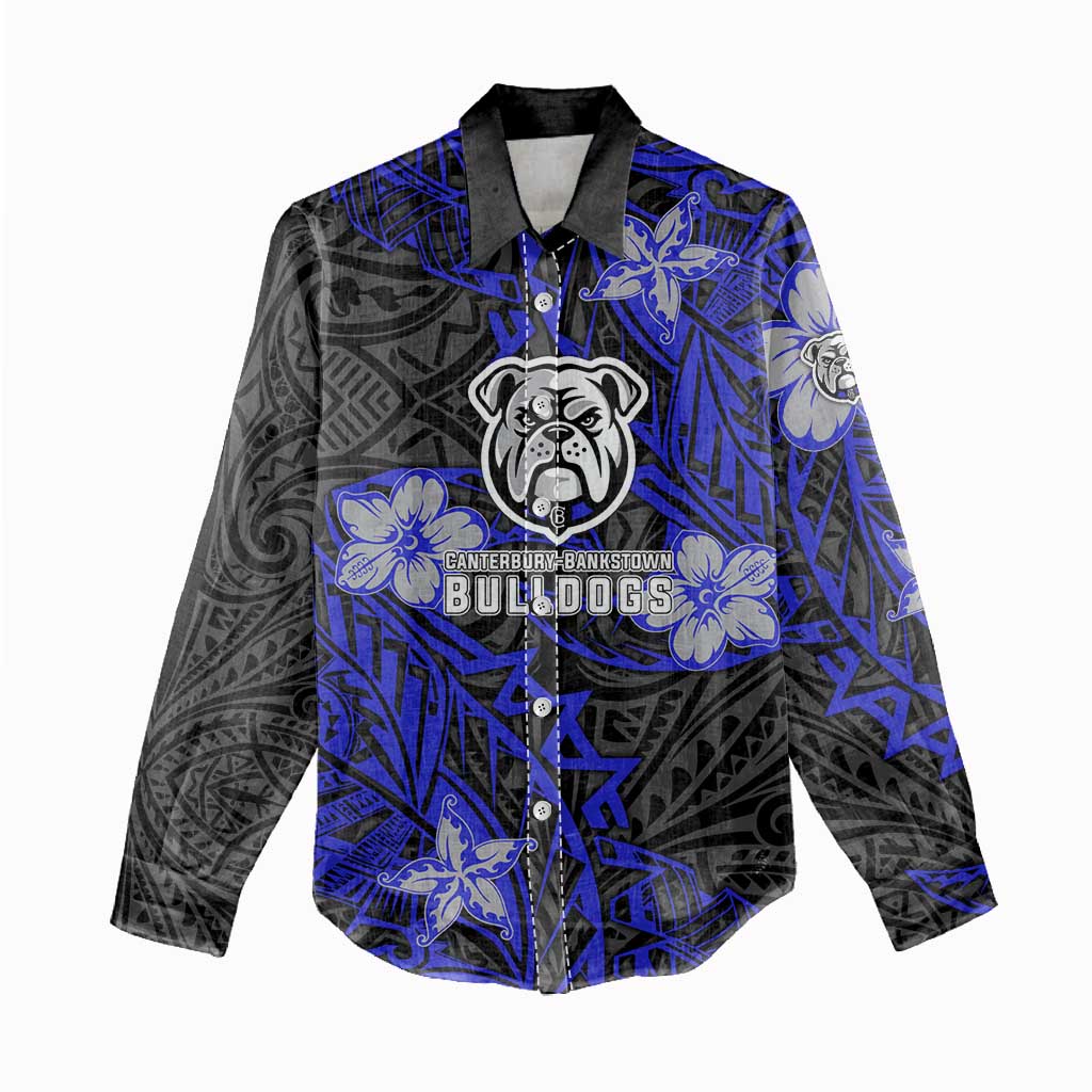 Personalised Canterbury-Bankstown Bulldogs Women Casual Shirt Polynesian Tribal Pattern With Rugby Bulldog Mascot Art