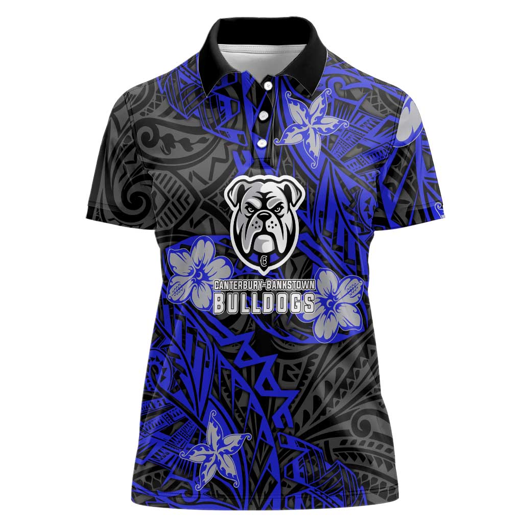 Personalised Canterbury-Bankstown Bulldogs Women Polo Shirt Polynesian Tribal Pattern With Rugby Bulldog Mascot Art
