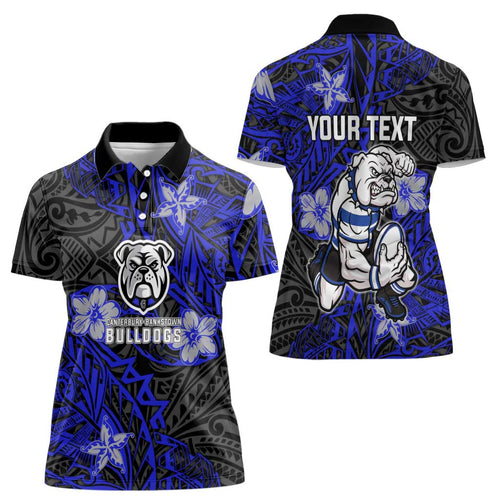 Personalised Canterbury-Bankstown Bulldogs Women Polo Shirt Polynesian Tribal Pattern With Rugby Bulldog Mascot Art