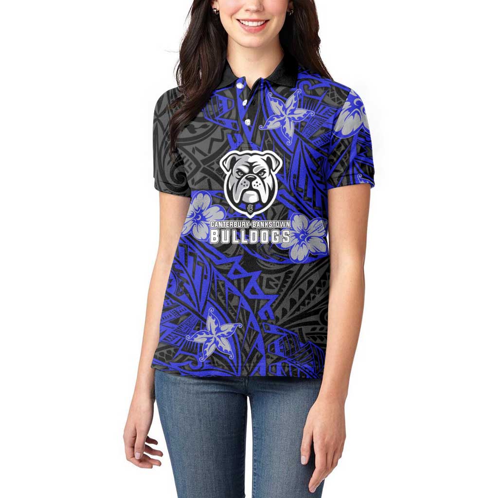Personalised Canterbury-Bankstown Bulldogs Women Polo Shirt Polynesian Tribal Pattern With Rugby Bulldog Mascot Art