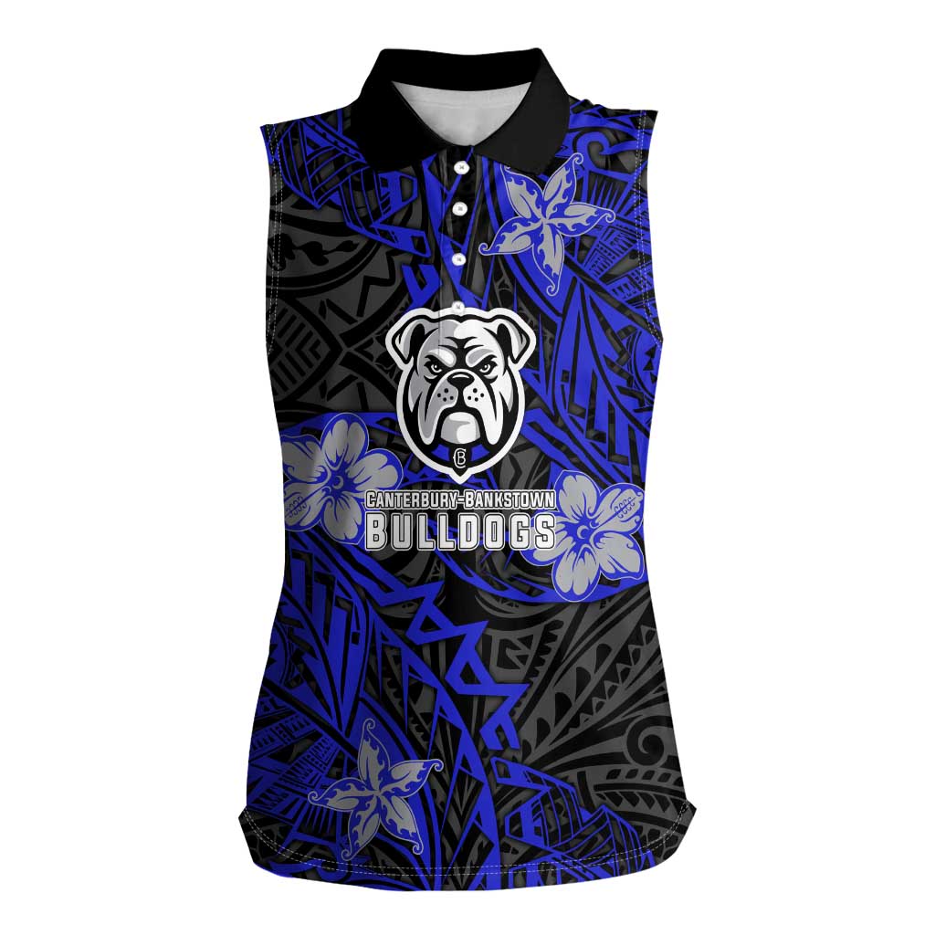 Personalised Canterbury-Bankstown Bulldogs Women Sleeveless Polo Shirt Polynesian Tribal Pattern With Rugby Bulldog Mascot Art