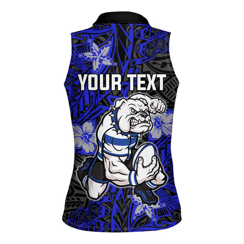 Personalised Canterbury-Bankstown Bulldogs Women Sleeveless Polo Shirt Polynesian Tribal Pattern With Rugby Bulldog Mascot Art