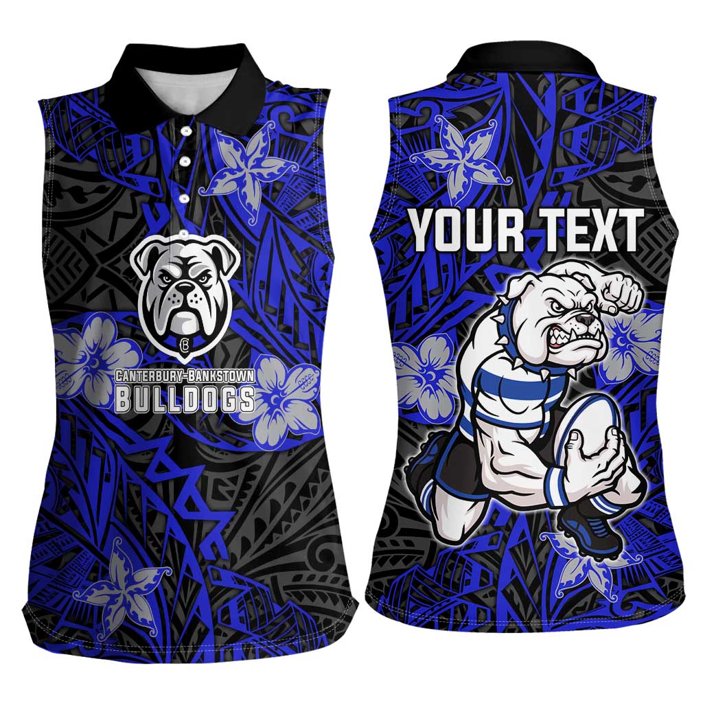 Personalised Canterbury-Bankstown Bulldogs Women Sleeveless Polo Shirt Polynesian Tribal Pattern With Rugby Bulldog Mascot Art