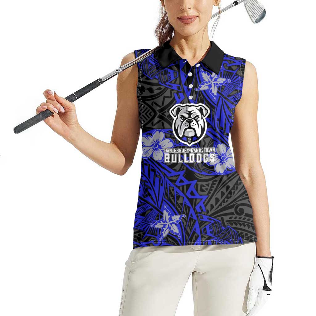 Personalised Canterbury-Bankstown Bulldogs Women Sleeveless Polo Shirt Polynesian Tribal Pattern With Rugby Bulldog Mascot Art