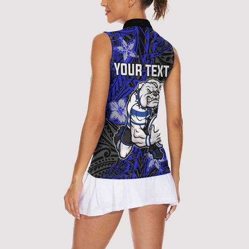 Personalised Canterbury-Bankstown Bulldogs Women Sleeveless Polo Shirt Polynesian Tribal Pattern With Rugby Bulldog Mascot Art