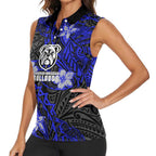 Personalised Canterbury-Bankstown Bulldogs Women Sleeveless Polo Shirt Polynesian Tribal Pattern With Rugby Bulldog Mascot Art