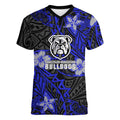 Personalised Canterbury-Bankstown Bulldogs Women V-Neck T-Shirt Polynesian Tribal Pattern With Rugby Bulldog Mascot Art