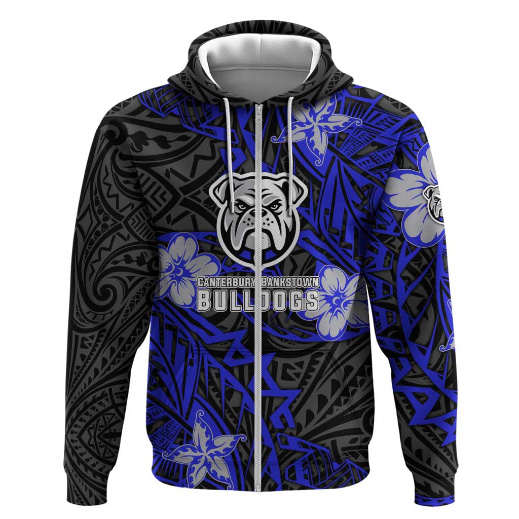 Personalised Canterbury-Bankstown Bulldogs Zip Hoodie Polynesian Tribal Pattern With Rugby Bulldog Mascot Art