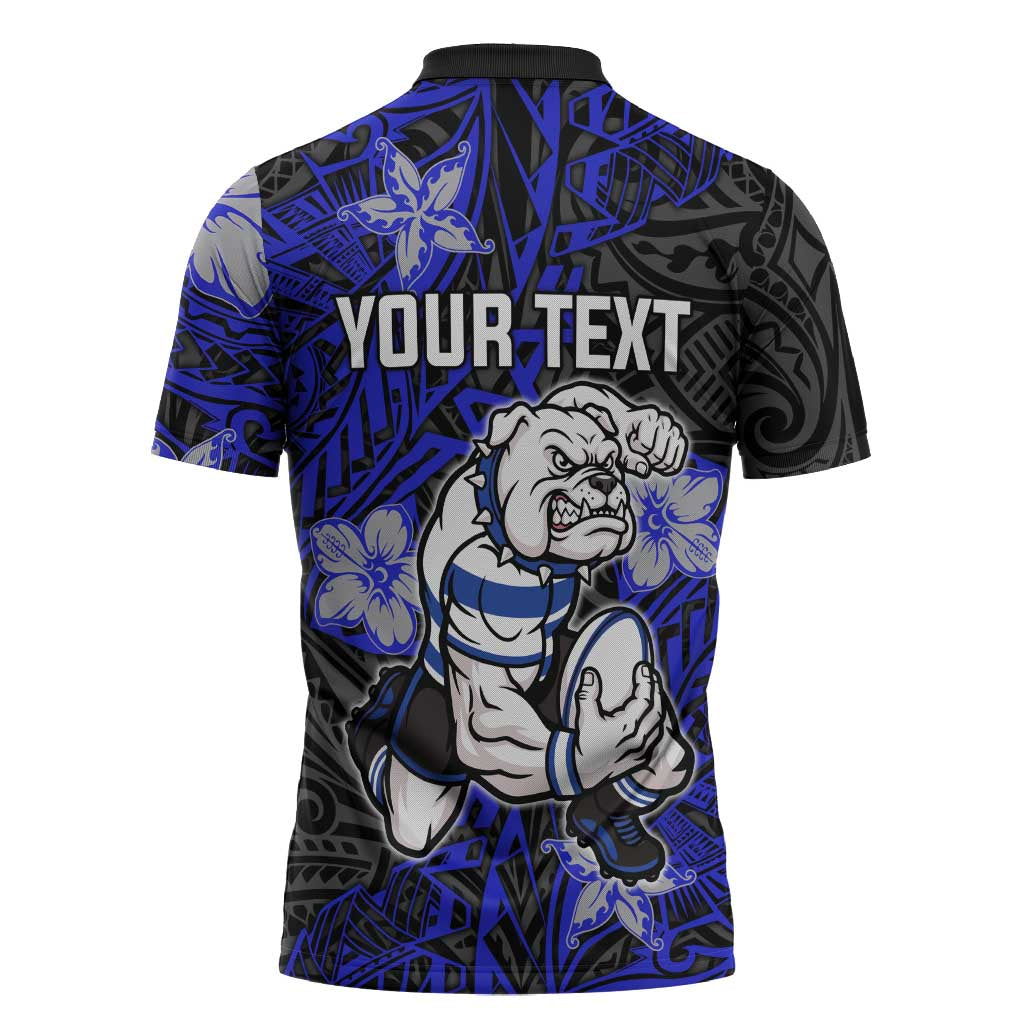 Personalised Canterbury-Bankstown Bulldogs Zipper Polo Shirt Polynesian Tribal Pattern With Rugby Bulldog Mascot Art
