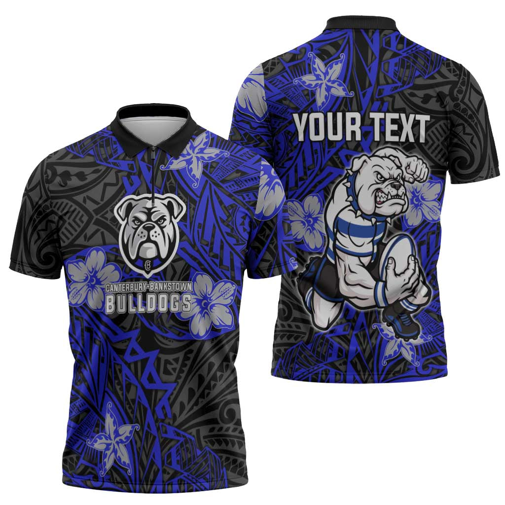 Personalised Canterbury-Bankstown Bulldogs Zipper Polo Shirt Polynesian Tribal Pattern With Rugby Bulldog Mascot Art