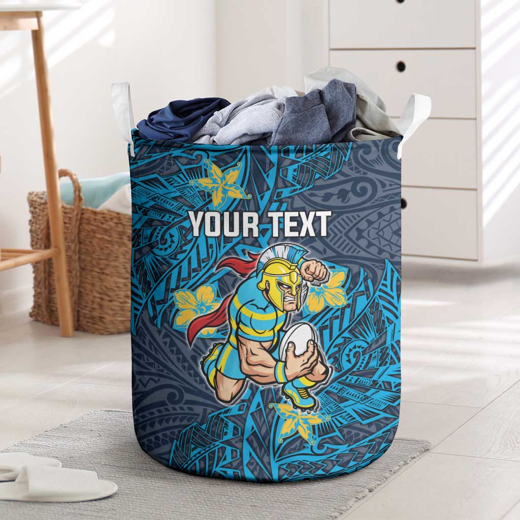Personalised Gold Coast Titans Laundry Basket Polynesian Tribal Pattern With Rugby Titan Mascot Art