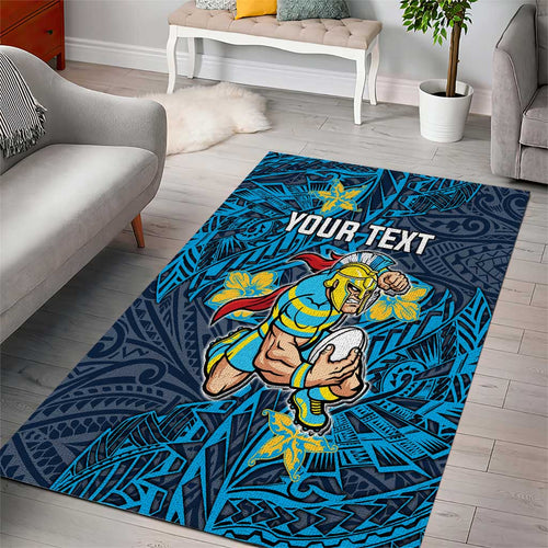 Personalised Gold Coast Titans Area Rug Polynesian Tribal Pattern With Rugby Titan Mascot Art