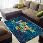 Personalised Gold Coast Titans Area Rug Polynesian Tribal Pattern With Rugby Titan Mascot Art