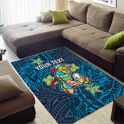 Personalised Gold Coast Titans Area Rug Polynesian Tribal Pattern With Rugby Titan Mascot Art