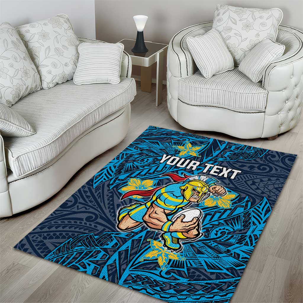 Personalised Gold Coast Titans Area Rug Polynesian Tribal Pattern With Rugby Titan Mascot Art