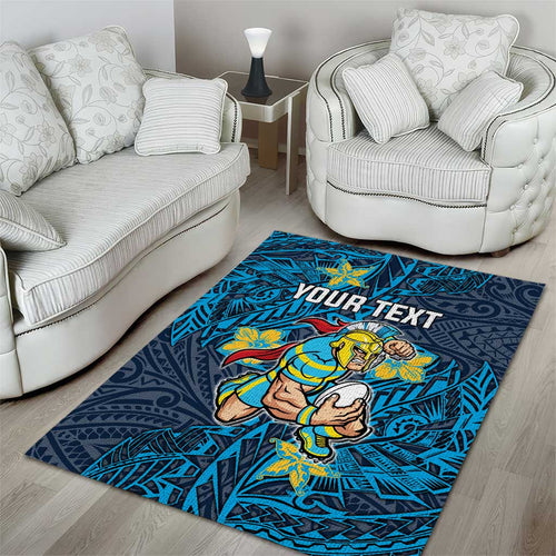 Personalised Gold Coast Titans Area Rug Polynesian Tribal Pattern With Rugby Titan Mascot Art