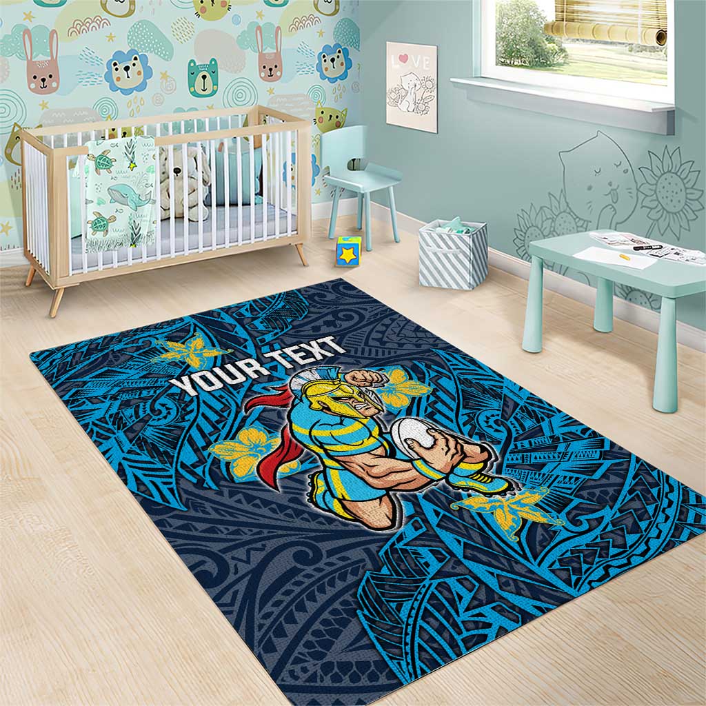 Personalised Gold Coast Titans Area Rug Polynesian Tribal Pattern With Rugby Titan Mascot Art