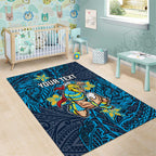 Personalised Gold Coast Titans Area Rug Polynesian Tribal Pattern With Rugby Titan Mascot Art