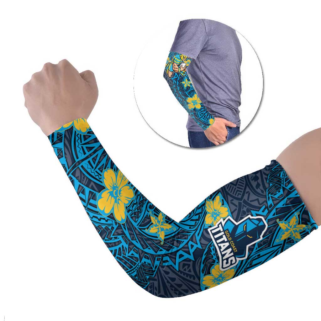 Personalised Gold Coast Titans Arm Sleeves Polynesian Tribal Pattern With Rugby Titan Mascot Art